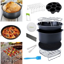 Flameer Yui / Xiaomi / Philips / Kumtel Uyumlu 12'li Air Fryer Aksesuarları Seti (20cm) - Siyah (Yurt Dışından)
