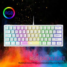 Rgb Arkadan Aydınlatmalı 62 Anahtar Oyun Klavye 60% Düzen Iş Tipis Seyahat Beyaz Için Kablolu