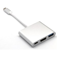 Tip-C USB 3.1 Usb-C 4K HDMI Usb3.0 Adaptörü 3 In 1 Hub Macbook Gümüş Için 3