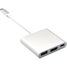 Tip-C USB 3.1 Usb-C 4K HDMI Usb3.0 Adaptörü 3 In 1 Hub Macbook Gümüş Için 3