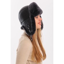 Fubileather Ushanka Hakiki Deri Tokalı Kürklü Şapka