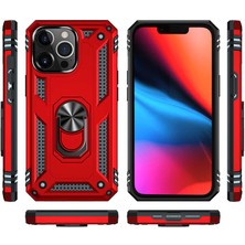 Gpack Apple iPhone 13 Pro Kılıf Vega Tank Standlı Yüzüklü Mıknatıslı Kırmızı