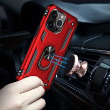 Case Street Apple iPhone 13 Pro Max Kılıf Vega Tank Standlı Yüzüklü Mıknatıslı+Nano Glass Kırmızı