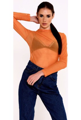 Gaia Kadın Turuncu Renk Tül Bluz