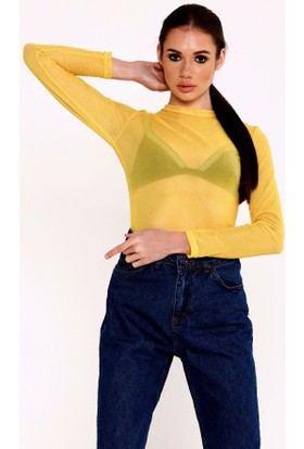 Gaia Kadın Sarı Renk Tül Bluz