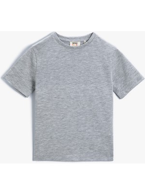 Koton Bisiklet Yaka Normal Kalıp Düz Gri Erkek Çocuk T-Shirt - 2SKB10132TK