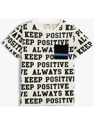 Koton Erkek Çocuk Slogan Baskılı Kısa Kollu Tişört Pamuklu Bisiklet Yaka