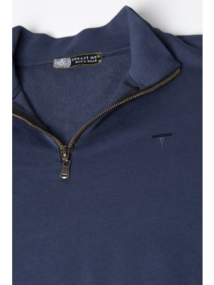 Terapi Men Erkek Yarım Fermuarlı Basic Düz Renk Trend Sweatshirt 21K-5200179 Indigo