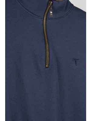 Terapi Men Erkek Yarım Fermuarlı Basic Düz Renk Trend Sweatshirt 21K-5200179 Indigo