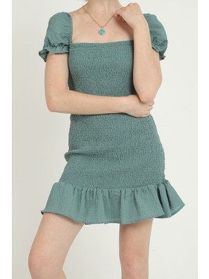 Elbee Gipeli Ve Fırfırlı Elbise - Mint