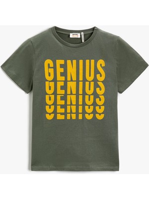 Koton Erkek Çocuk Slogan Baskılı Kısa Kollu Tişört Pamuklu Bisiklet Yaka