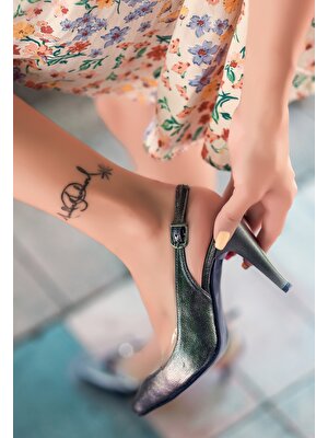 By Taner Erol Jond Platin Cilt Desenli Topuklu Ayakkabı