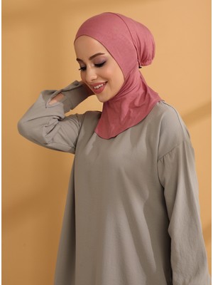 Tuva Bağcıklı Boyunluklu Hijab Bone - Gül Kurusu - Tuva