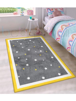 Bebişim Halı Yıldız Gri Desenli Çocuk Odası Halısı