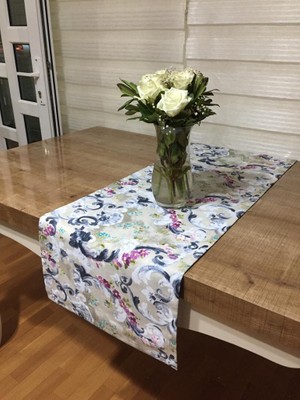 Finezza Menekşe Çiçek Baskılı Duck Kumaş Runner 40*140 cm - 761