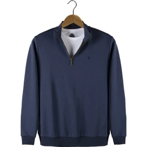 Terapi Men Erkek Yarım Fermuarlı Basic Düz Renk Trend Sweatshirt 21K-5200179 Indigo