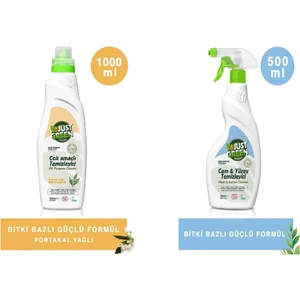 Just Green Organic Çok Amaçlı Yüzey Temizleyici 1000ML + Cam ve Yüzey Temizleyici 500ML