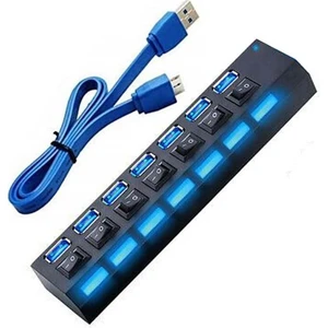 2102 7 Port USB 3.0 Hub Çoklayıcı Çoğaltıcı On/off Anahtarlı