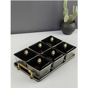 Lüx Porselen Cam Gold Siyah 6 Lı Kahvaltı Takımı