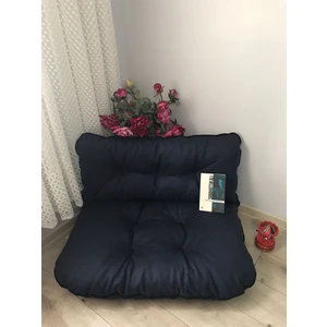 Puf Lacivert Ekose Desen Petek Önü Palet Yer Minderi Ikili Takım