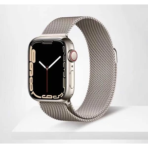 Nezih Case Apple Watch Seri 7/8/9 41MM Uyumlu Starlight Hasır Örgü Metal Kordon Starligt