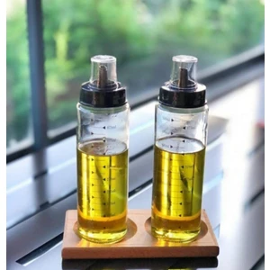 Kitchen Pembelia Ahşap Standlı Damlatmaz 2 Adet 500 ml Yağdanlık&yağlık