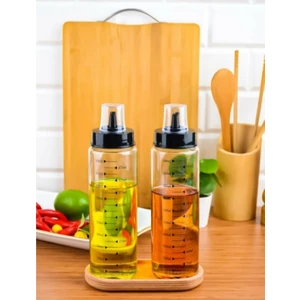 Kitchen Pembelia Ahşap Standlı 2 Adet 500 ml Damlatmaz Yağdanlık&yağlık Set
