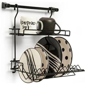 Mutfak Tezgah Arası  Borulu Askılı Bardaklık ve Tabaklık - Siyah