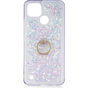 Realme C21 Kılıf Içi Sıvılı Yüzüklü Kapak Gümüş