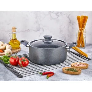 Polo Chef Fiesta Granit Gri Derin Kapaklı Tencere Yanmaz Yapışmaz 22CM