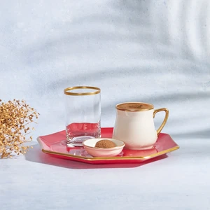 Mila 4 Parça Sekizgen Kahve Sunum Seti Kırmızı