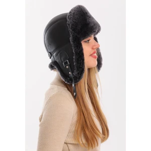 Ushanka Hakiki Deri Tokalı Kürklü Şapka