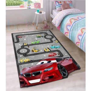 Bebişim Halı Eğitici Yol Yarış Kırmızı Şimşek Araba Desenli Çocuk Odası Halısı