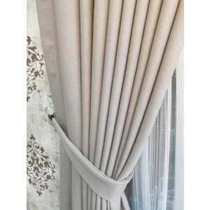 Lüks House Lüks Bej Blackout Keten Karartma Pilesiz Fon Perde En 275. Boy 245.