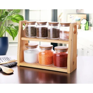 8 Parça Bambu Kapaklı Cam Baharat Seti