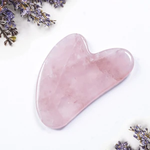 Taş Sepeti Pembe Kuvars Gua Sha Kalp Şekli Masaj Taşı