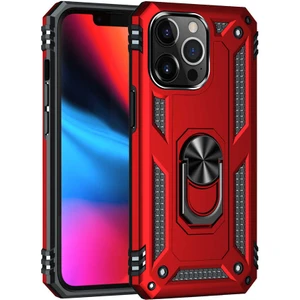 Apple iPhone 13 Pro Max Kılıf Vega Tank Standlı Yüzüklü Mıknatıslı Kırmızı