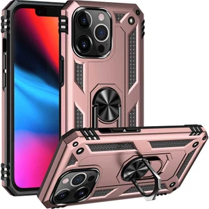 Apple iPhone 13 Pro Kılıf Vega Tank Standlı Yüzüklü Mıknatıslı+Nano Glass Bronz