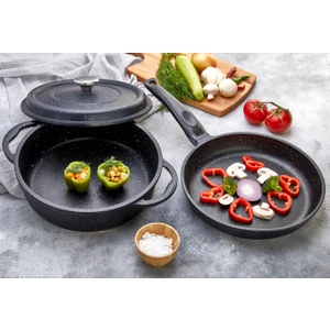 Focus Döküm 3 Parça Tencere Tava Set 26CM Tencere 26CM Tava Kapaklı