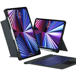 Apple iPad 10.2 2021 (9.nesil) Uyumlu Touch Pad Bluetooth Klavyeli Standlı Mıknatıslı Kılıf