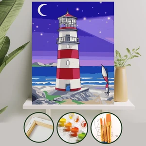 Palmiye Hobi Sanat Sayılarla Boyama Tuval Seti Fırça Boya Dahil (Çıtalı) 40x50 CM - Deniz Feneri