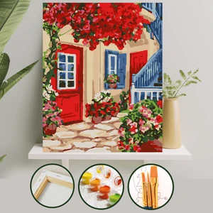 Palmiye Hobi Sanat Sayılarla Boyama Tuval Seti Fırça Boya Dahil (Çıtalı) 40x50 CM - Kırmızı Kapı