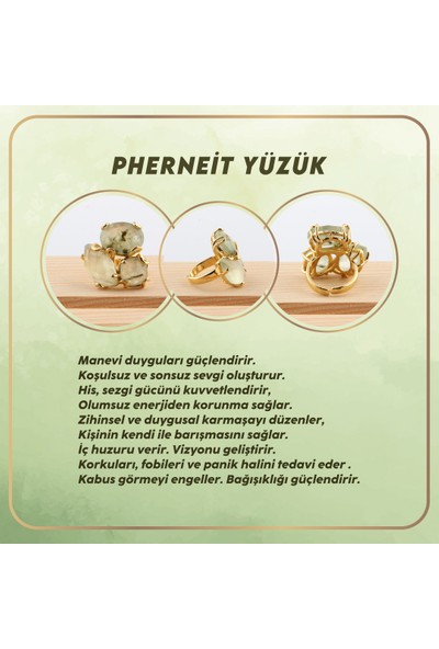 Osmanlı Değerli Taş Prehnit Doğal Taşlı Yüzük (Pirinç Üstüne Gümüş Rodaj)