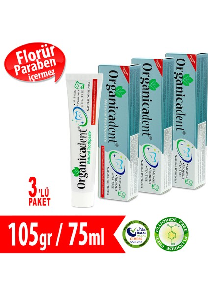 Doğal Diş Macunu Florürsüz 75ml X3 Aile Paketi