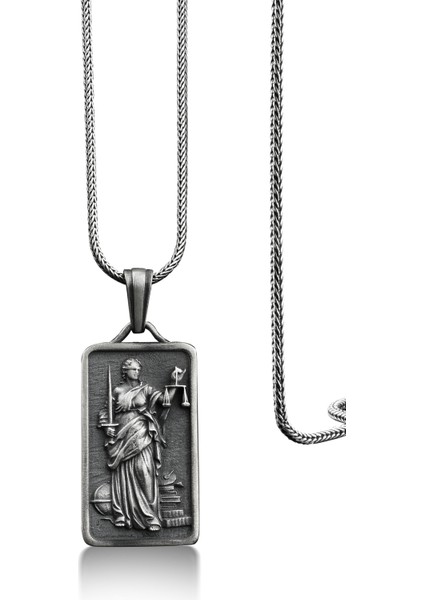 Adalet Tanrıçası Künye Gümüş Kolye