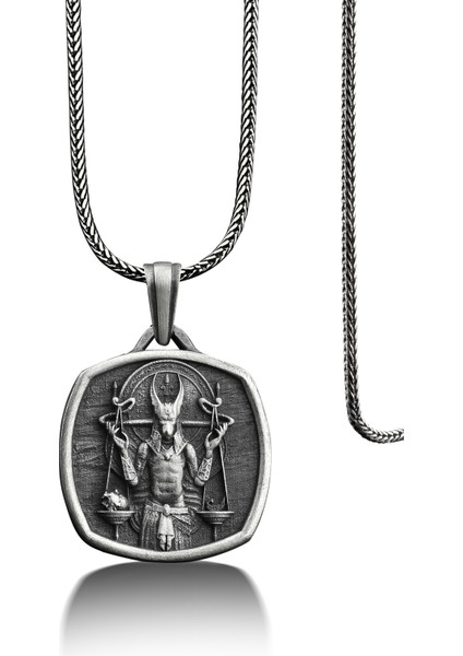 Anubis ve Terazi Madalyon Gümüş Kolye