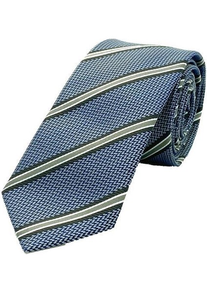 Gri Çizgili Kravat Mendil Set