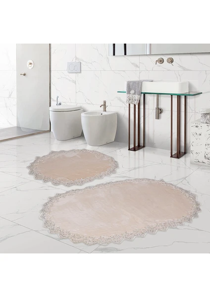 Bonny Home Venüs Vizon 2'li Dantelli Banyo Paspası Seti Çeyizlik Klozet Takımı