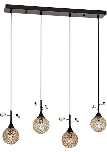 AV-60366-4SY Sarı Kaplama Modern Avize E14 Metal Kristal 80x12cm