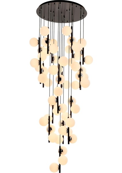 AV-60324-57T-BSY Siyah Boyalı Modern Avize E27 Metal Cam 80cm